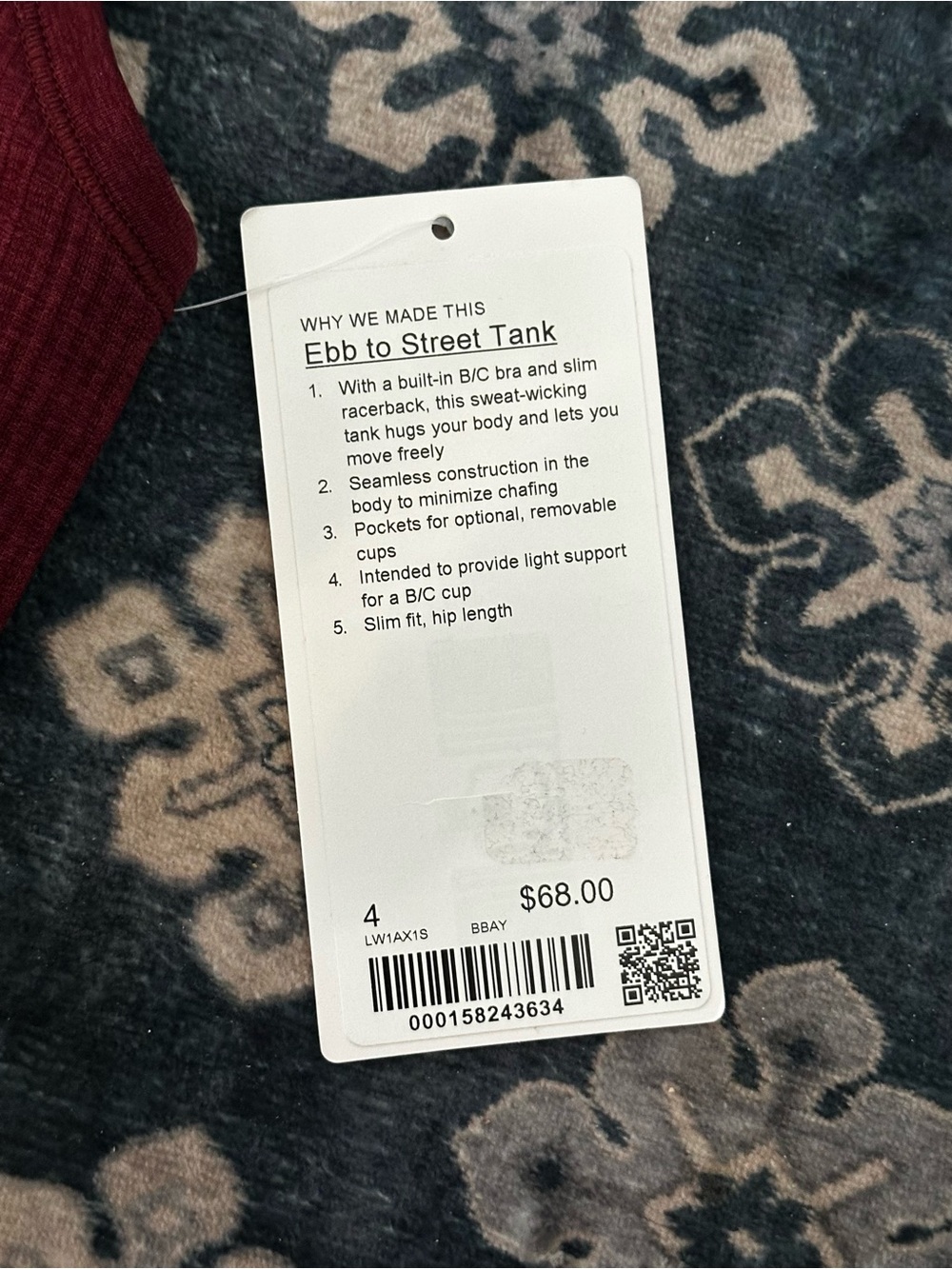 Lululemon Ebb to Street Tank Top in size 4 - Burgundy bay - BNWT - Picture 2 of 4